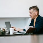 person working with headphones